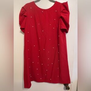 SHEIN Red Dress with Pearl Accents